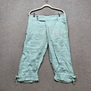 Bebe Women Pants 8 Aqua Linen Capri Herringbone Capri Tie-Side  21" NWT